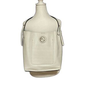 Frank Lyman White Faux Leather Shoulder Bag Silver FL Logo Accent